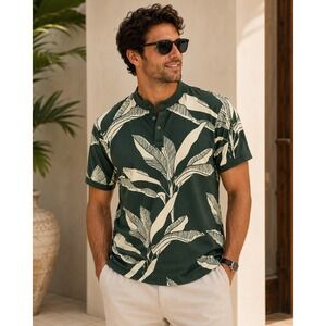 Mantra‎ Golf Shirt Men's M Tropical Banana Leaf Lightweight Performance NWT